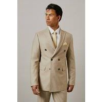 Neutral Textured Double Breasted Suit Jacket