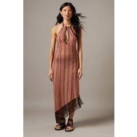 Knit Halter Fringe Hem Midi Dress