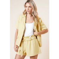 Womens Petite Belted Paper Bag Shorts