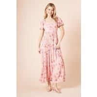 Dorothy Perkins Women's Pink Tiered Puff Sleeve Twist Front Maxi Dress | Size: 10