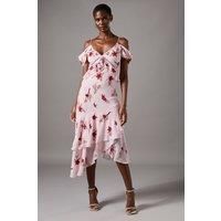 Coast Women's Sequin Embellished Off-Shoulder Midi Wedding Guest Dress in Pale Pink | Size: 14