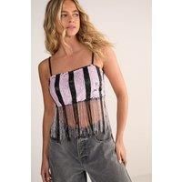 Stripe Sequin Tassel Crop Top