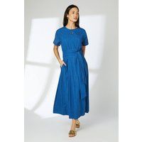 Debenhams Women's Blue Tie Waist Pleated Skirt Midi Dress | Size: 12