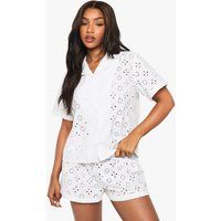 Womens Broderie Anglaise Short Sleeve Shirt & Shorts Pyjama Set