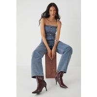 Bandeau Button Up Denim Jumpsuit