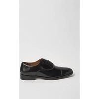 Mens Black High Shine Leather Toe Cap Shoes - 10