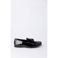 Mens Black Patent Tassel Penny Loafers - 8