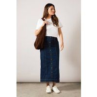 Womens Button Through Denim Midi Skirt