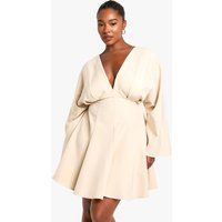 Womens PLUS PLEATED SKIRT LONG SLEEVE SKATER DRESS