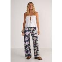 Floral Print Denim Wide Leg Jean