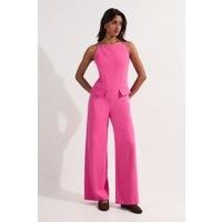Compact Stretch Stab Stitch Square Neck Tailored Wide Leg Jumpsuit