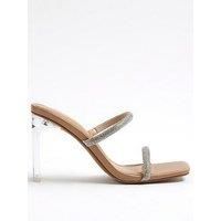 River Island Wide Fit Diamante Strap Heeled Sandals - Beige