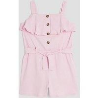 River Island Older Girls Ribbed Belted Playsuit - Pink