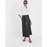 River Island Faux Leather Belted Wrap Midi Skirt - Black