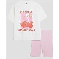 River Island Older Girls Cherry T-Shirt Set - White
