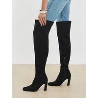 River Island Thigh High Stretch Heeled Boots - Black