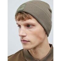 River Island Jersey Badge Beanie Hat - Khaki
