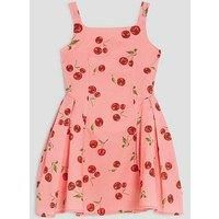 River Island Older Girls Cherry Poplin Skater Dress - Pink