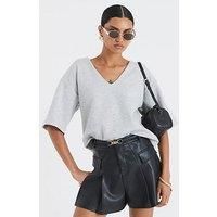 River Island Belted Faux Leather Pleated Shorts - Black