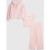 River Island Older Girls 3 Piece Heart Pyjama Hoodie Set - Pink