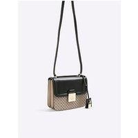 River Island Monogram Print Lock Front Satchel Bag - Black