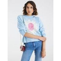 River Island Knitted Flower Graphic Crew Neck Jumper - Blue