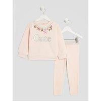 River Island Mini Girls Cute Necklace Sweatshirt Set - Pink