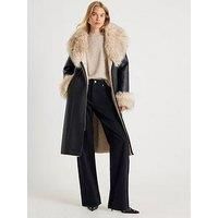 River Island Faux Shearling Lined Trench Coat - Black