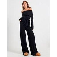 River Island Long Sleeve Bardot Loungewear Set - Black