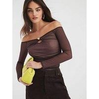 River Island Long Sleeve Mesh Bardot Top