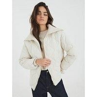 River Island Ribbed Collar Quilted Jacket - Cream