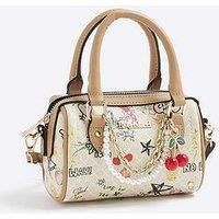 River Island Scribble Mini Cross Body Bowler Bag - Cream