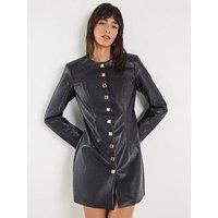 River Island Faux Leather Long Sleeve Mini Dress - Black