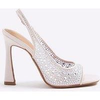River Island Diamante Mesh Heeled Sandals - Pink