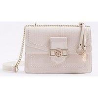 River Island Patent Rr Panelled Shoulder Bag - Cream