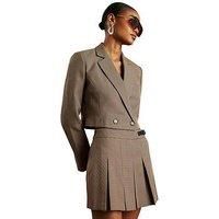 River Island Dogtooth Cropped Blazer - Brown