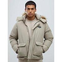 River Island Cream Premium Fur Trim Puffer Jacket - Natural