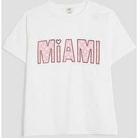 River Island Older Girls Gingham Wordie T-Shirt - White