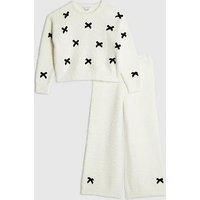 River Island Older Girls 3D Bow Loungewear Set - Cream