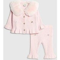 River Island Baby Girls Heart Fur Collared Cardigan Set - Pink