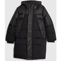 River Island Older Boys Monogram Blocked Longline Puffer Coat - Black