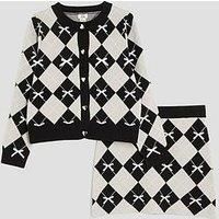 River Island Older Girls Argyle Print Bow Cardigan Set - Black