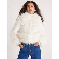 River Island Faux Fur Boucle Hybrid Trophy Jacket - Cream