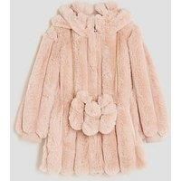 River Island Older Girls Faux Fur Coat With Bag - Light Pink