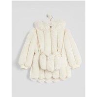 River Island Mini Girls Faux Fur Coat With Bag - Beige