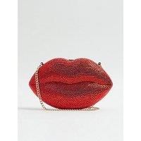River Island Diamante Lips Clutch Bag - Red