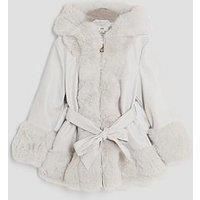 River Island Older Girls Faux Fur Wrap Hooded Coat - Grey