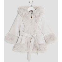 River Island Mini Girls Faux Fur Wrap Hooded Coat - Grey
