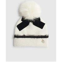 River Island Older Girls Bow Beanie Hat - Cream