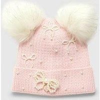 River Island Older Girls Pearl Bow Beanie - Pink
